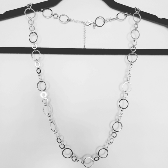 chico/'s signed women jewelry silver tone circle link necklace blue rope chain